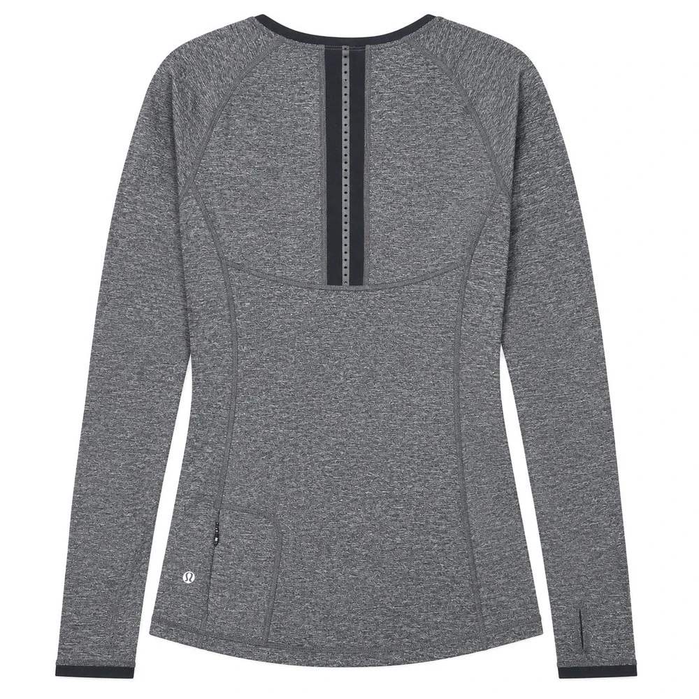 Lululemon Pace Pusher Top Women's 6 Heathered Black Mesh Long Sleeve Running